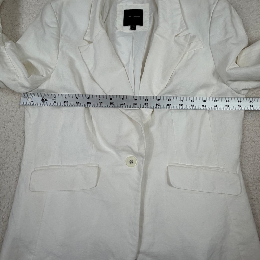 The Limited Size Large White Linen Blend Ruched Sleeve Blazer Jacket - Picture 6 of 8